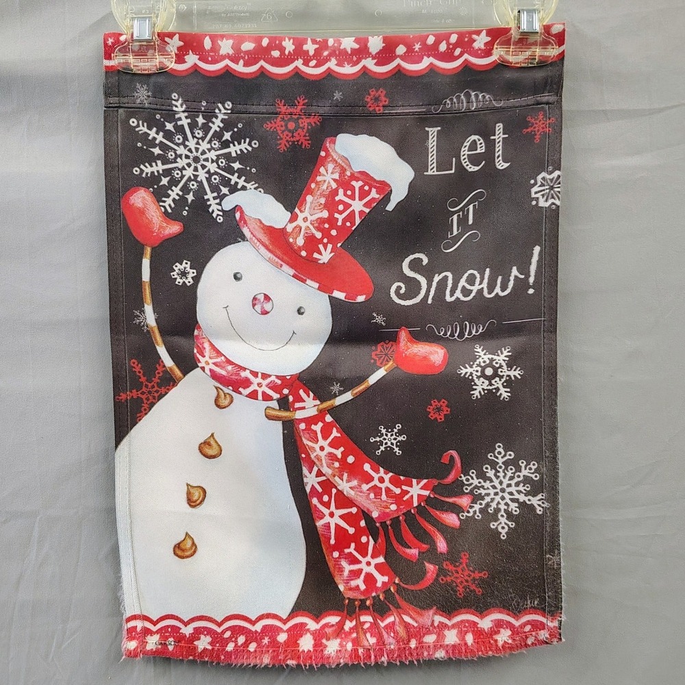 Carson Let It Snow Snowman Garden Flag Winter Christmas‎ Holiday Decor 12x18 - Picture 5 of 9